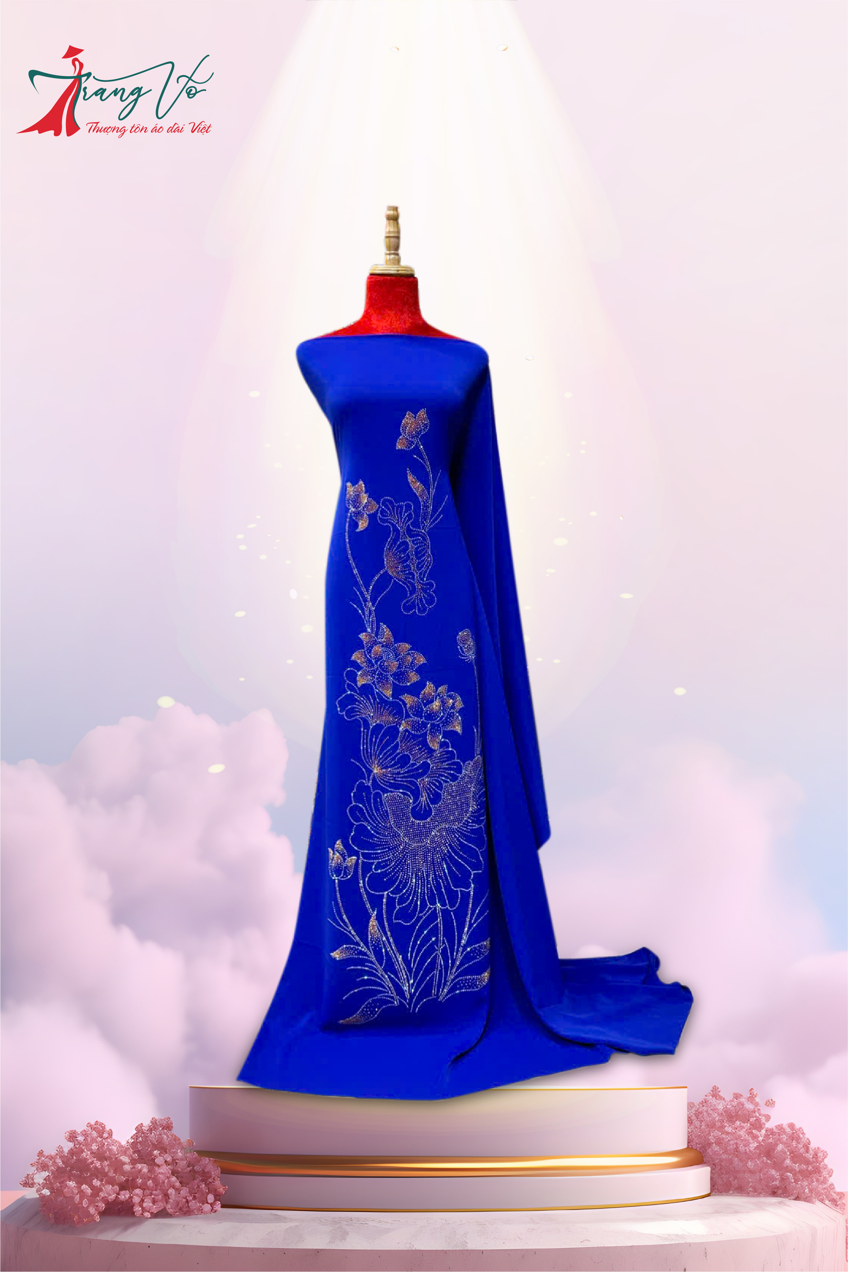 LỤA ÉP ĐÁ HỌA TIẾT HOA XANH MỰC #08112407